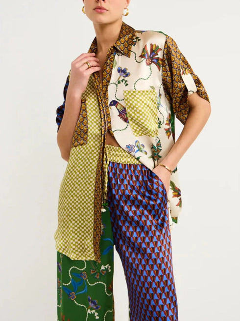 'Qadira' Multicolour Print Button Up Shirt and Pants Set - Celes Fashion